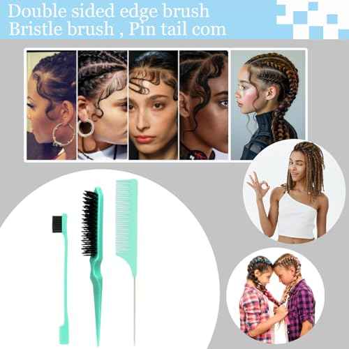 Curly Hair Brush,Curl Defining Brush plus 3 Pieces Hair Styling Comb Set(Slick Back Hair Brush,Rat Tail Comb,Edge Bristle Brush) Lightweight Vented for Combing, Shaping, Styling(Purple)