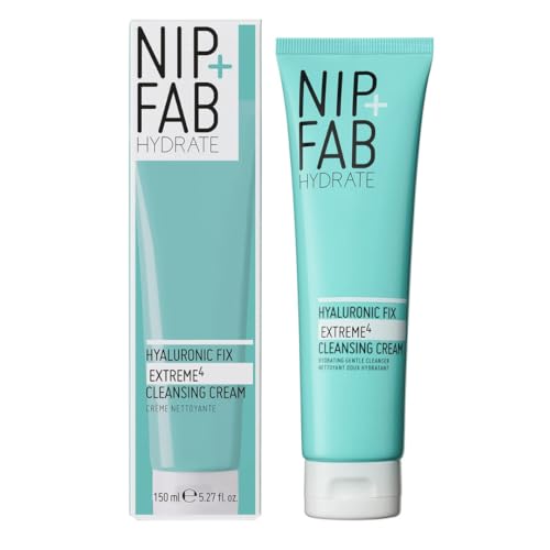 Nip + Fab Hyaluronic Acid Fix Extreme 4 Cleansing Cream, Gentle Cleanser, Face Wash, Anti-Aging and Hydrating for Dry/Sensitive Skin, Multicolor, 150ML