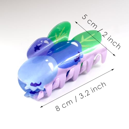 Blueberry Shape Hair Claw Clip Dopamine Fruit Non-Slip Hair Accessories 3.2" X 2" for Thin Hair Women Girls, Blue Berry