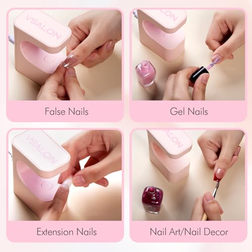 VSALON Mini UV Nail Lamp for Gel Nails | Quick-Dry 45s/60s Curing Light, USB Portable