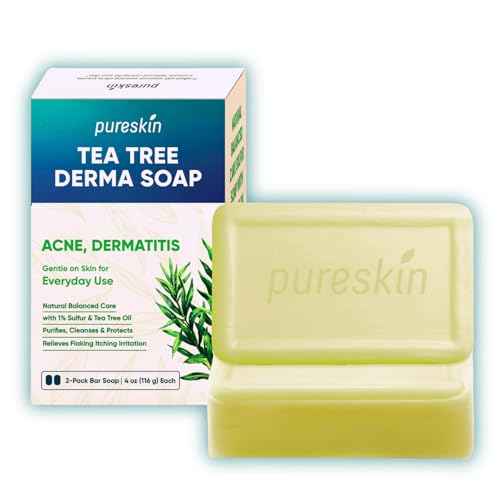 Sulfur & Tea Tree Oil Soap Bar for Seborrheic Dermatitis Acne - Deep Cleanse Bar for Oily, Flaky or Blemish-Prone Skin ? Extra Strength Purifying Formula ? 2 Pack