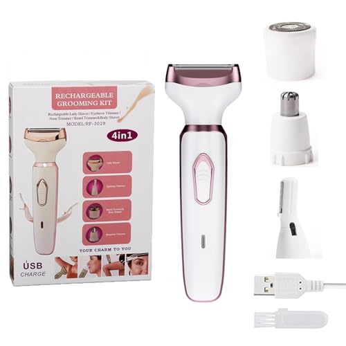 Electric Razors for Women Bikini Shaver for Women 4 in 1 Trimmer, Razors for Shaving Pubic Hair Remover, Painless & Safety for Pubic Body Facial Hair Removal, USB Rechargeable