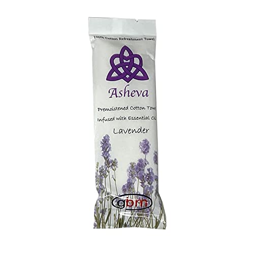 Asheva - 8" x 9" Individually Wrapped Moist Cotton Hot/Cold Refreshment Towel (Lavender, 10 Pack)