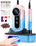 MOSKANY Professional Cordless Nail Drill Kit 45000RPM with UV Lamp & LCD
