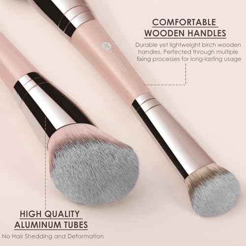 KINGMAS Foundation Brush, Dual Ended Makeup Brush for Foundation and Contour Blending Liquid Powder, Concealer Cream Cosmetics Blush, Cruelty Free Vegan & Easy (Pink)