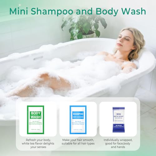 50 Sets Personal Hygiene Kit Bulk,10-IN-1 Green Individually Wrapped Disposable Travel Toothbrushes and Hotel Vanity Set Basic Toiletry Supplies for Homeless,Guests,Charity