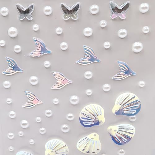 Mermaid Face Gems & Seashell Rhinestones - 140 Pcs Self-Adhesive