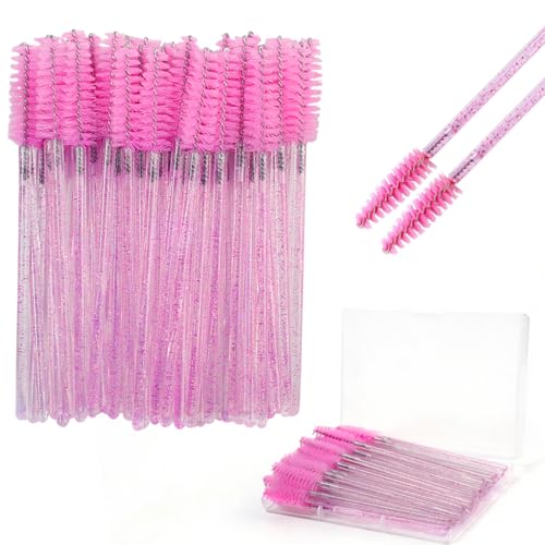 Myaokue-up 100 Pcs Disposable Eyelash Wands & Spoolies with Pink Container