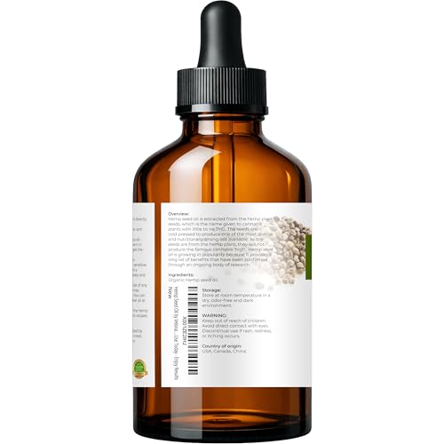 velona Hemp Seed Oil USDA Certified Organic - 4 Fl Oz | 100% Pure and Natural Carrier Oil | Unrefined, Cold Pressed | Hair, Body, Face & Skin Care