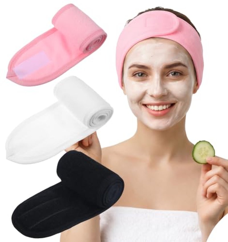 3-Pack Adjustable Spa Facial Headbands for Women - Terry Cloth