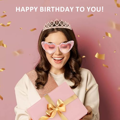 Birthday Queen Sash, Crown & Glasses Set - Rose Gold Party Decor