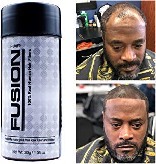 HAIR FUSION - 100% Real Human Hair Fibers - Conceal bald and thinning hair - Root touch up - Volumizer - Unisex (1.05 oz, Black)