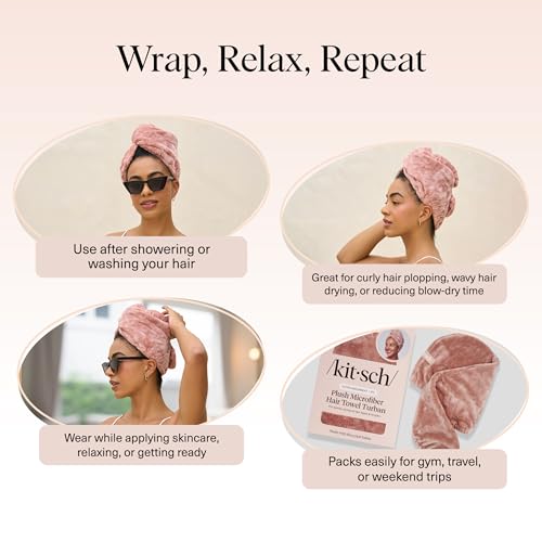 Kitsch XL Microfiber Hair Towel Wrap for Women - Fast Drying Turban