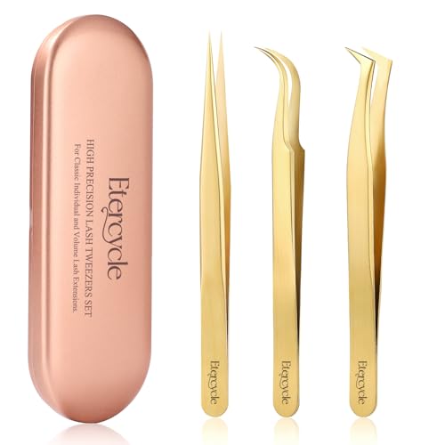 Etercycle Eyelash Extension Tweezers Set - 3 Precision Stainless Steel Tools