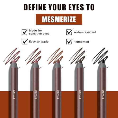 Pinkiou 5 Colors Eyeliner Pencil Set, Waterproof Smudge-Proof Eye Liner Pencil, Long-Lasting Makeup Pencils for Eyebrows and Eyeliner (Plum, Stone, Chocolate, Brown, Black)?