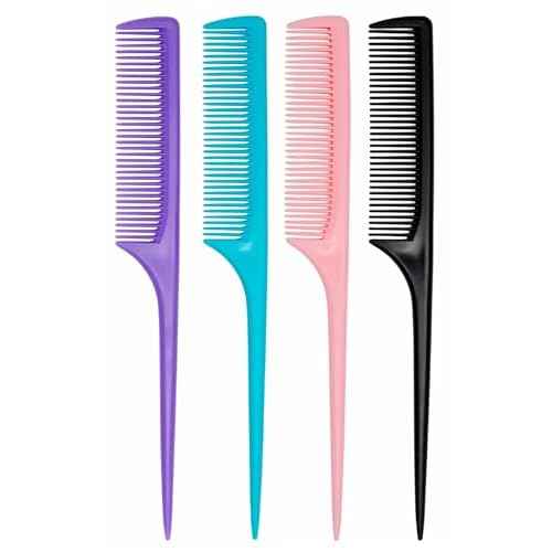 4 Pcs Rattail Combs for Women -Fine Tooth Styling Comb with Ergonomic Handle, Anti-Static Heat-Resistant Professional Hair Parting Tools for Smooth Detangling, Updos & Salon-Perfect Hairstyles.