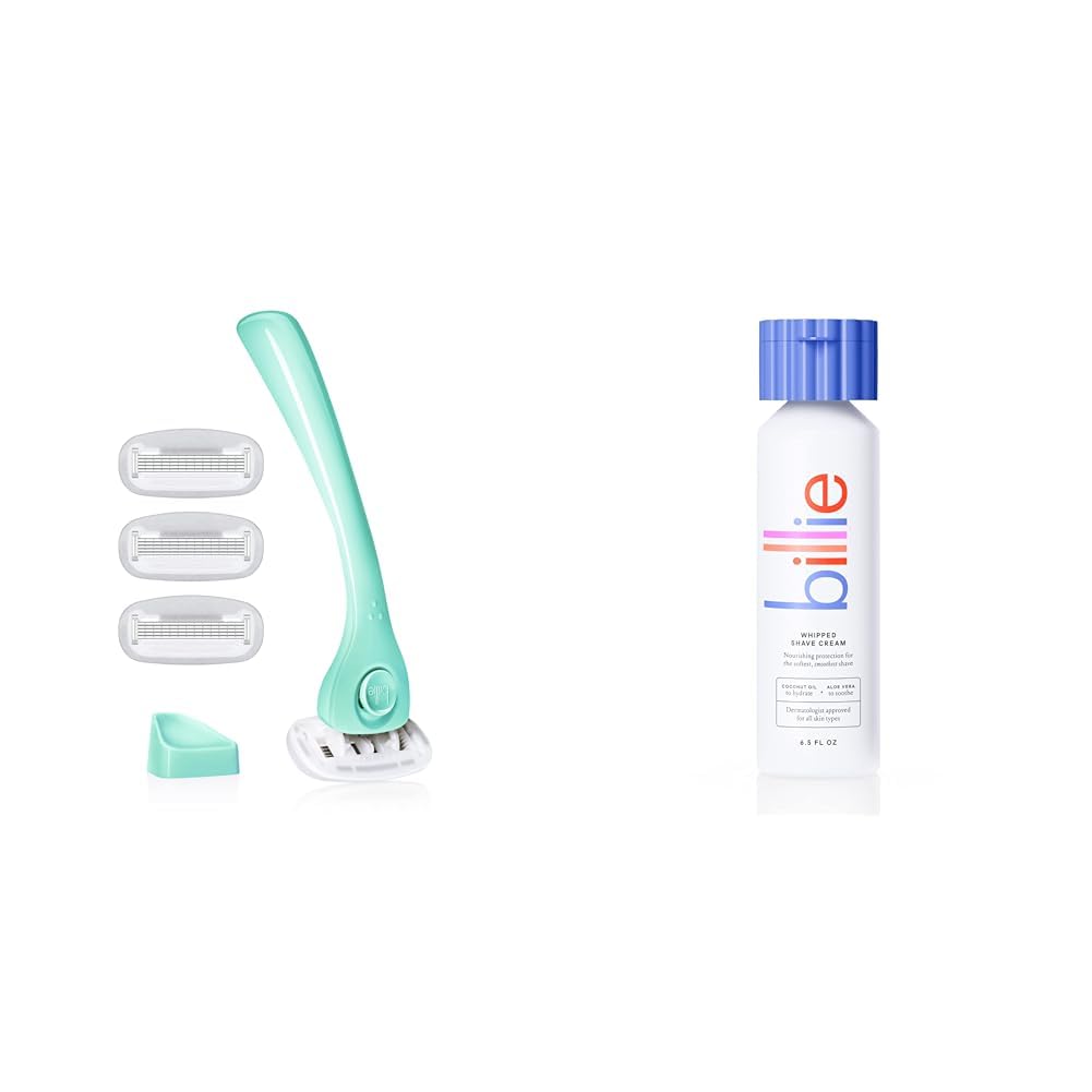 Billie Razors for Women Shave Kit – Razor + 4 x 5-Blade Razor Refills + Magnetic Holder – Minty & Whipped Shave Cream - Lavender & Bergamot Scent - 6.5 fl oz