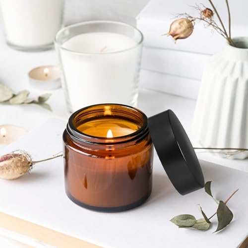 Bumobum 2 oz Small Glass Jars with Lids, 24 Pack Amber Glass Cosmetic Jars with Inner Liners, 60ml Round Empty Sample Containers for Lotion, Cream, Salve, Powders and Ointments Storage