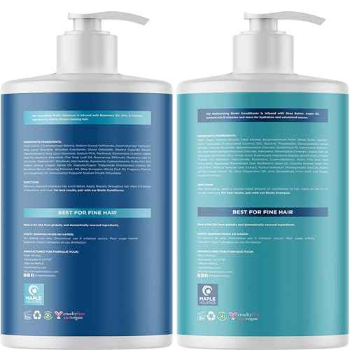 Rosemary Biotin Shampoo and Conditioner Set - Volumizing Shampoo and Conditioner for Thinning Hair for Women & Men with Nourishing B Vitamins - Color Safe Sulfate Paraben & Silicone Free (32 Fl Oz)