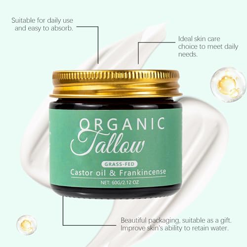 Organic Tallow Balm with Castor Oil & Frankincense for Natural Skincare & Moisturizing, Tallow Cream Castor Oil and Frankincense