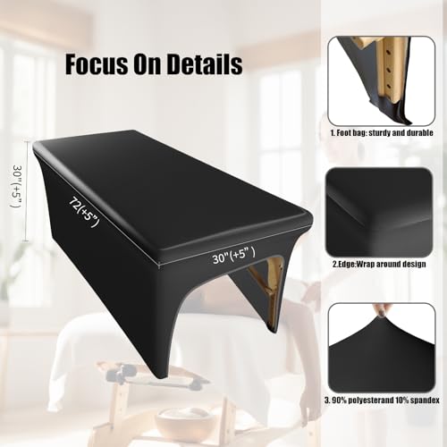Leather Massage Table Cover Wipeable Massage Bed Cover Protector, Reusable & Waterproof Lash Bed Cover Fitted, Odorless Vegan Leather Spa Salon Bed Covers (Black Tablecloth for 6FT Table)