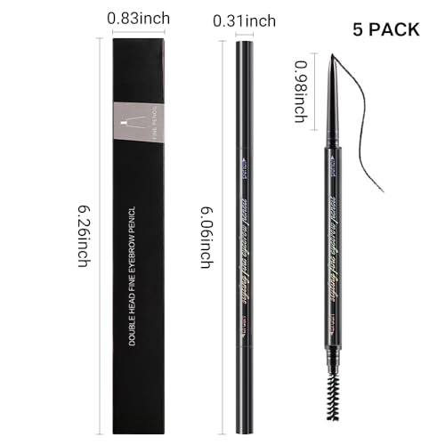Black Ultra-Fine Tip Eyebrow Pencils Pack for Women, Mechanical Precise Brow Pencil,Draws Tiny Brow Hairs, Defines, Fills Brows, Shapes, Contours, Combs, Waterproof Dual-Sided