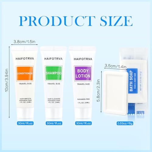 200 Pcs 4-IN-1 Hotel Soaps and Toiletries Bulk Set,4-Piece Set Mini Bulk Travel Size Toiletries Set 1 oz each Shampoo,Conditioner, Body Lotion and 0.53 oz Soap Hotel Supplies for Guests,Homeless