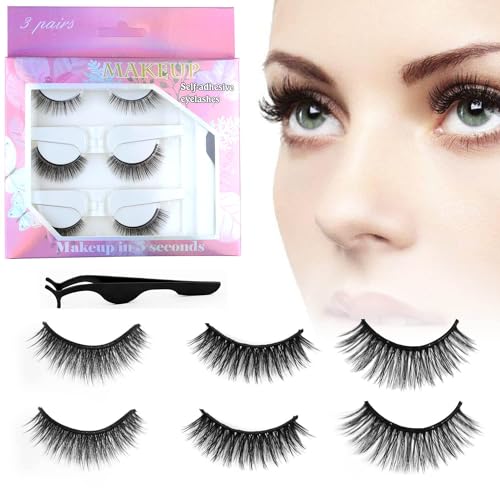 6 Pcs Self Adhesive Eyelashes, Reusable Self Adhesive Eyelashes, No Glue Eyelashes and Easy to Put On, Reusable Adhesive Eyelashes Natural Look