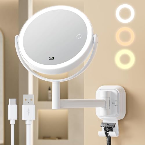 Gospire Wall Mounted Makeup Mirror with 10X Magnification & LED Light