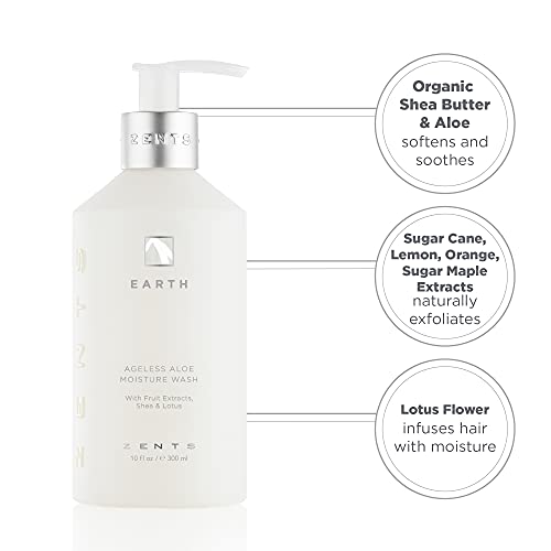 Zents Hand & Body Wash (Earth Fragrance) | Hydrating Anti-Aging Cleanser with Organic Shea Butter & Aloe for Dry Skin | Gentle & Nourishing | 10 fl oz