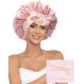 100% Mulberry Silk Bonnet for Sleeping Women Double Layer Silk Hair Bonnet Natural Silk Sleep Cap with Elastic Reversible Hair Wrap (Pink+Beige)