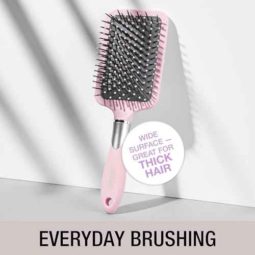 Conair Velvet Touch Paddle Cushion hair brush - Detangling hairbrush - curly or straight styles - men or women - detangler - features soft touch handle - Blush Pink