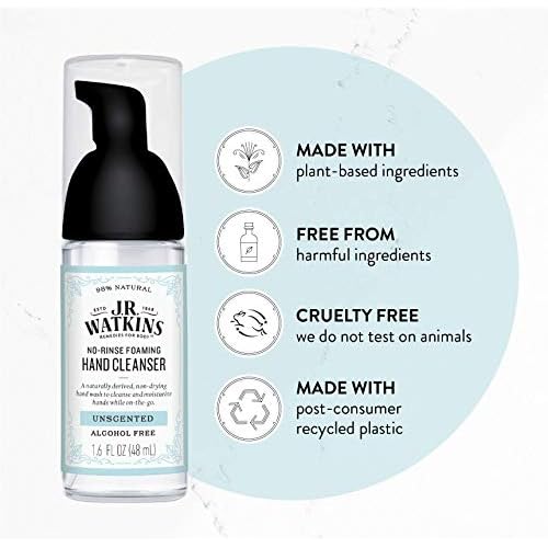 J.R. Watkins No-Rinse Foaming Hand Cleanser ? Hand Soap in Pump Dispenser ? Bathroom & Kitchen Foam Cleaner ? All Natural, Alcohol Free, Unscented, 1.6 fl. Oz., 6 Pack