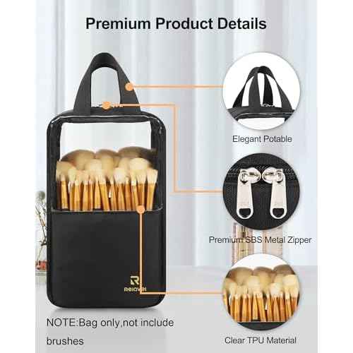 MONSTINA Makeup Brush Organizer Bag,Large Capacity Portable Stand-Up Makeup Brush Holder,Professional Artist Makeup Brush Sets Case Dust-proof TPU Transparent Clear