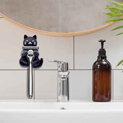 Cat Holder Shaver Organizer, Black Cat Bathroom Decor Razor Holder Wall Mount, Valentine's Day Birthday Gifts for Women Boyfriend Girlfriend, Emotiona Gifts for Wife Husband Dad Mom Cat Lover
