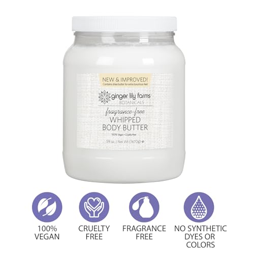 Ginger Lily Farms Botanicals Whipped Body Butter for Dry Skin, Ultra-Hydrating, 100% Vegan & Cruelty-Free, Fragrance-Free, 59 Ounces