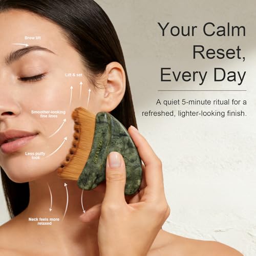 Lymphatic Jade Gua Sha Face Brush – Dual-Ended Dry Brush & Contour Tool