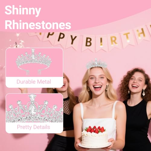 Silver Tiara Crown for Women – Adjustable Headband
