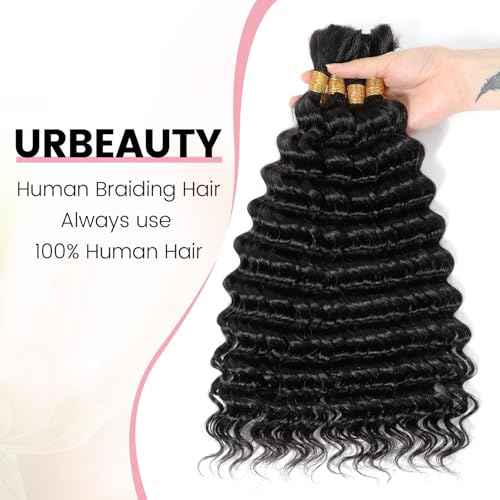 Urbeauty Human Braiding Hair Deep Wave Bulk Human Hair for Braiding, Curly Human Hair for Boho Knotless Braids, Boho Box Braids/Locs/Twist Goddess Gypsy 100% Unprocessed Virgin Human Hair 18 Inch