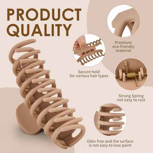 Hair Claw Clips for Women Matte Non-Slip 8-Pack | 4.3 inch & 3.5 inch Hair Clips | Strong Hold for Thick/Thin Hair & Curly Hair | Neutral Colors, All-Day Secure Grip