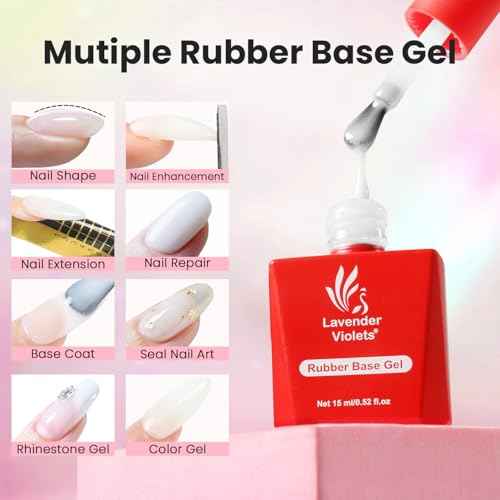 Lavender Violets Milky White Builder Base Coat and Top Coat Set, 15ml Base Gel Glossy No Wipe Top Gel Shiny Effect Building Extension Enhance Harden for Weak Thin Nails A102A112