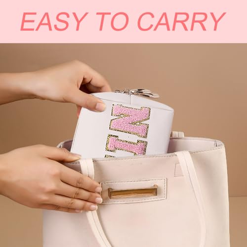 Kaxich 4 Pcs Preppy Patch Makeup Bag, Chenille Letter Cosmetic Bag with Zipper, PU Leather Toiletry Bag Skincare Bag Travel Makeup Pouch for Makeup Washing Nursing, Face Hair Skin Bath Makeup Bag