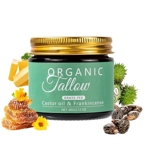 Organic Tallow Balm with Castor Oil & Frankincense for Natural Skincare & Moisturizing, Tallow Cream Castor Oil and Frankincense