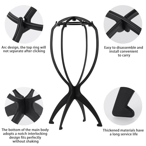 Tecbeauty 9 Pcs Wig Stand Holder Black Collapsible