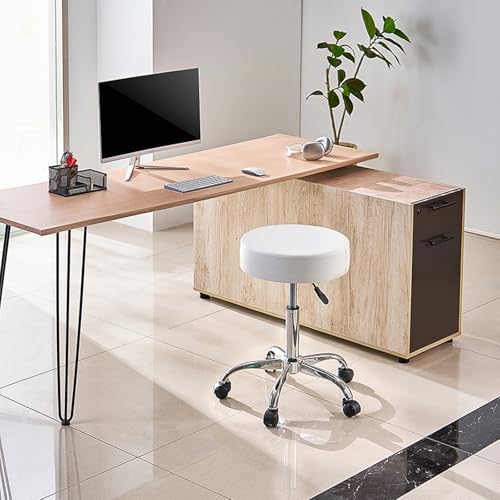 VEVOR White Adjustable Rolling Stool with Wheels 21.3" Diameter, 450 lbs Capacity