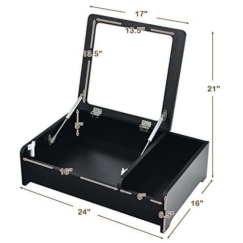 CHARMAID Countertop Vanity with Flip Top Mirror, 24inch Tabletop Laptop Desk with 2 Compartments Organizer, Modern Bedroom Makeup Dressing Vanity Mirror Cosmetic Storage Box Desktop (Black)