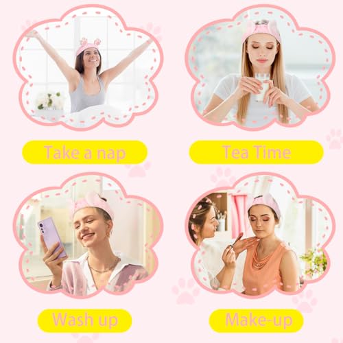 NENMATTE Cat Ears Spa Headband Plush Cat Paw Makeup Headband for Women Girl,Fluffy Wash Face Hair Bands Cartoon Cute Headbands 2 Pcs Microfiber Soft Coral Fleece Skincare Hair Bands…