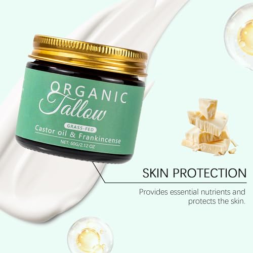 Organic Tallow Balm with Castor Oil & Frankincense for Natural Skincare & Moisturizing, Tallow Cream Castor Oil and Frankincense