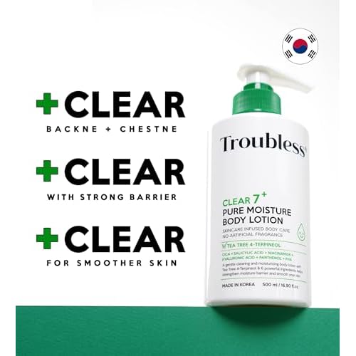 Troubless CLEAR 7 Plus Pure Moisture Body Lotion - Hydrating Body Moisturizer for Troubled Sensitive Skin w/ 7 Skincare Ingredients Gentle, Calming & Non Greasy Body Cream for Women & Men (16.9 fl oz)