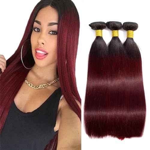 1B99j Bundles Burgundy Straight Human Hair Bundles Brazilian Virgin Human Hair 18 20 22 inch Two Tone Black To Burgundy Bundle Double Weft 1B99j Straight Hair Extensions